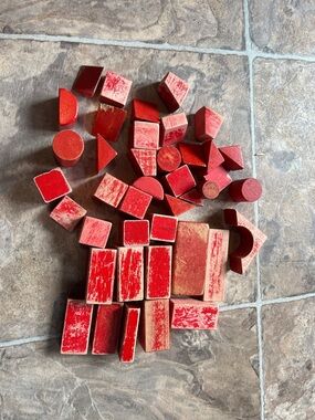 Vintage Red Wooden Building Blocks Set